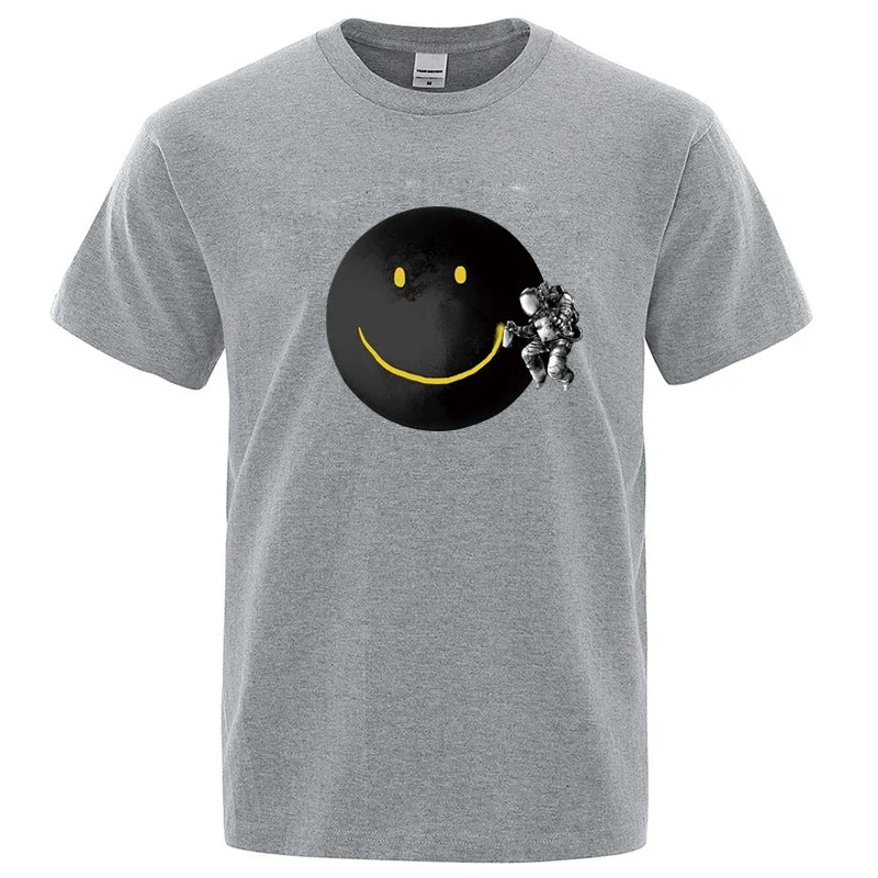 T-Shirt Homme Imprimé Astronaute – Coupe Loose, Col Rond, Manches Courtes