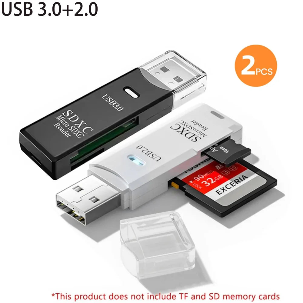 Lecteur de Cartes USB 2-en-1 – SD/TF, USB 2.0 & 3.0, Hub 4 Ports, PC & Laptop