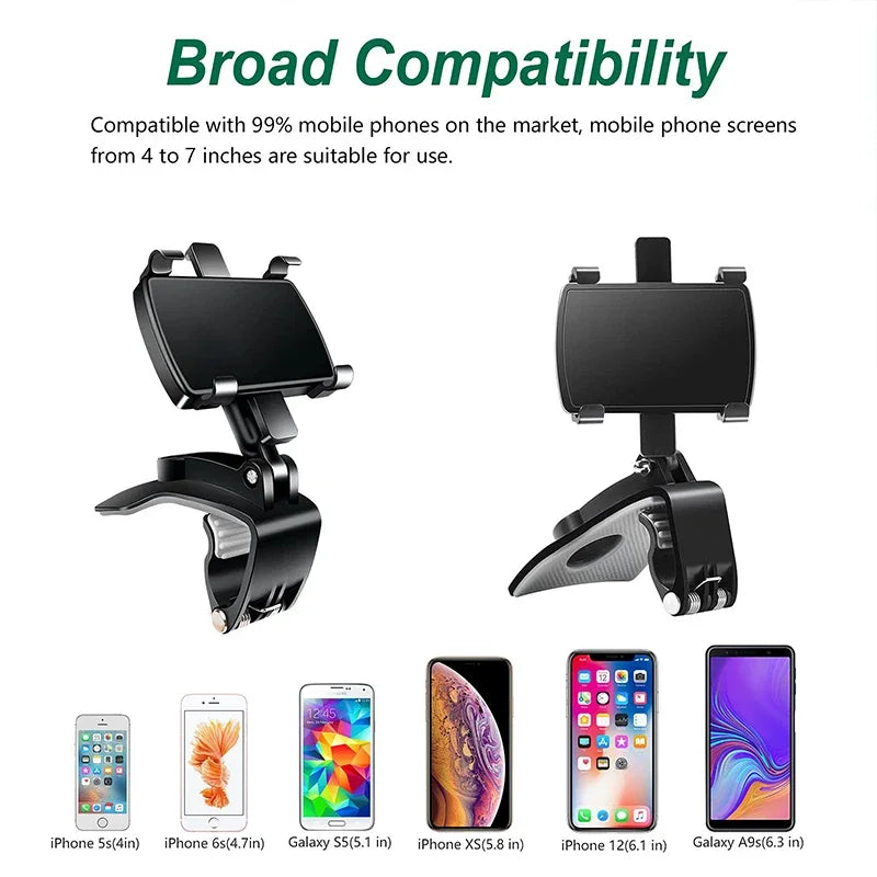 Support Téléphone Voiture | Clip Tableau de Bord, Rotation 360°, Plastique, Universel – CLEVI Paris