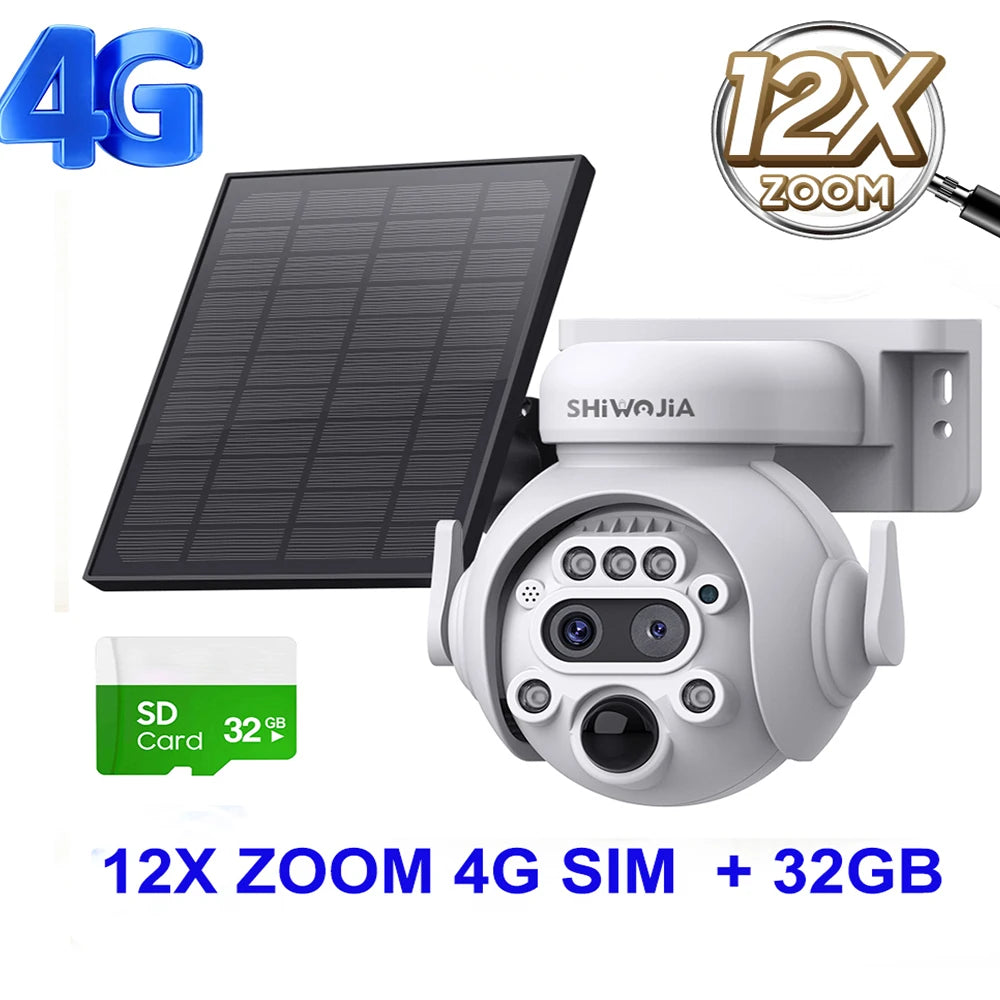 Caméra Solaire Extérieure 8MP 4K Double Objectif Zoom 12x 4G Wi-Fi PIR IP65 – CLEVI Paris