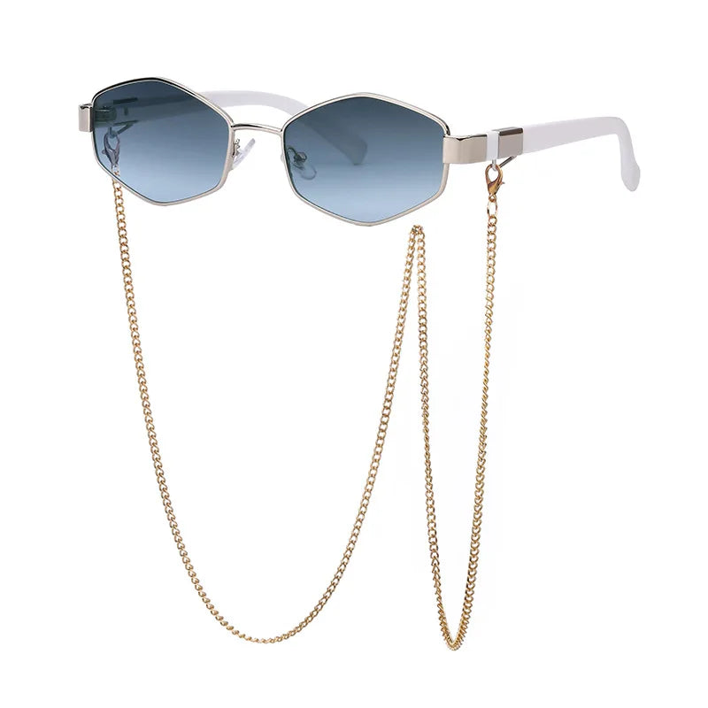 Lunettes de soleil femme polygonales avec chaîne – CLEVI Paris