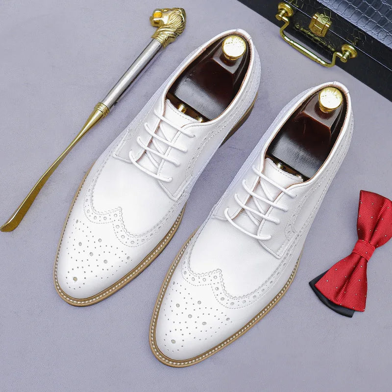 Richelieu Homme Cuir Vache Blanc Bout Pointu Rehaussant +5cm Sculpté Style Britannique ZGZJYWM – CLEVI Paris