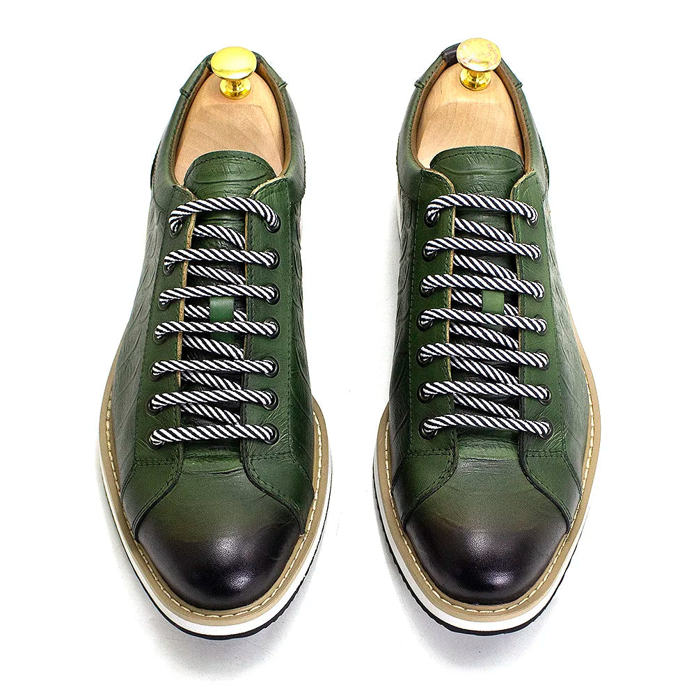 Chaussures Casual Homme Cuir Véritable Imprimé Crocodile Style Européen | Noir & Vert, US 7-12 – CLEVI Paris