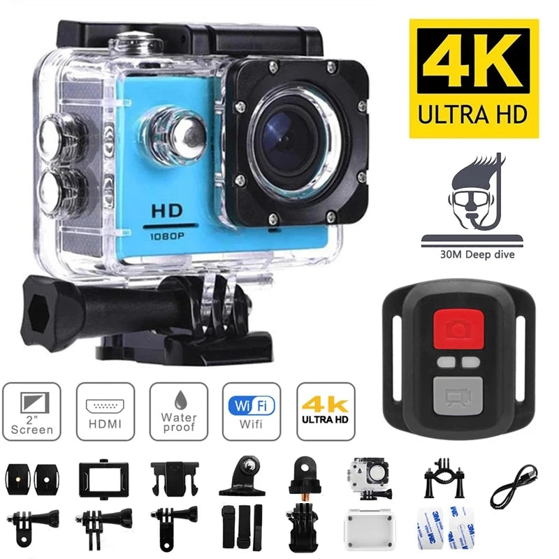 Caméra Action 4K Fomscvka – 1080P/60fps, WiFi, Étanche, Écran 2", Télécommande, 8 Coloris, microSD en Option