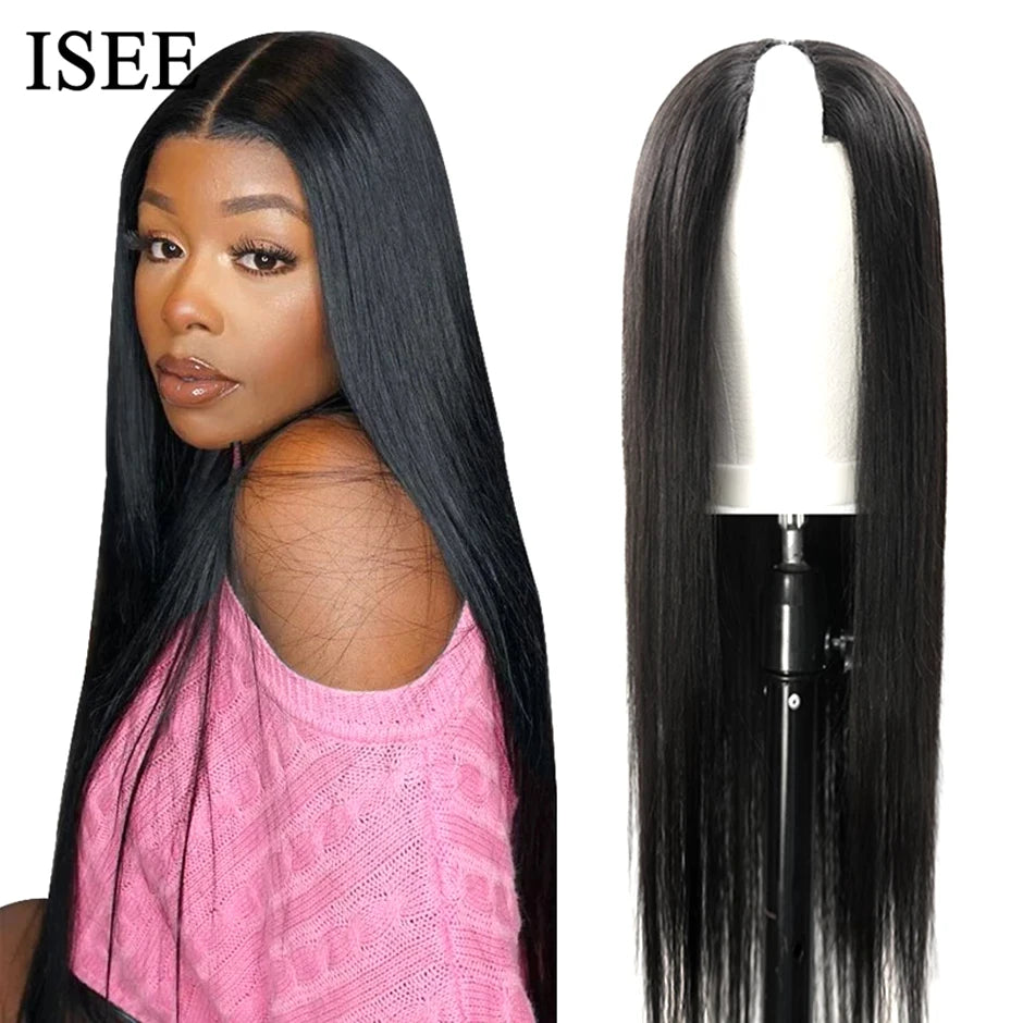Perruque V-Part sans colle, cheveux lisses – CLEVI Paris