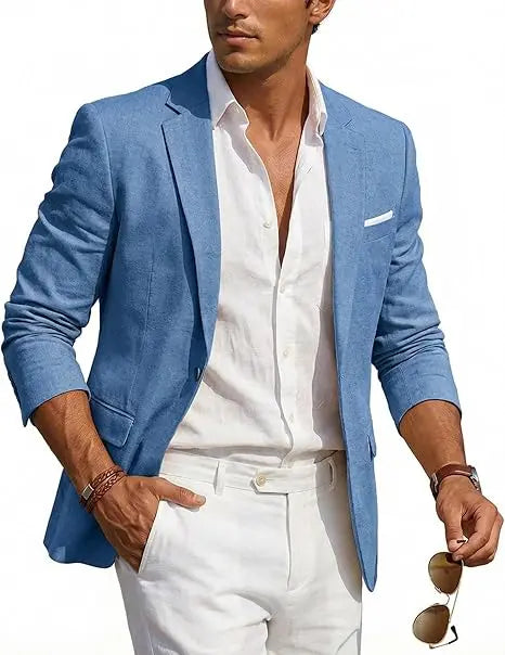 Blazer Homme Casual Lin Slim Fit Léger Un Bouton Mariage Plage – CLEVI Paris