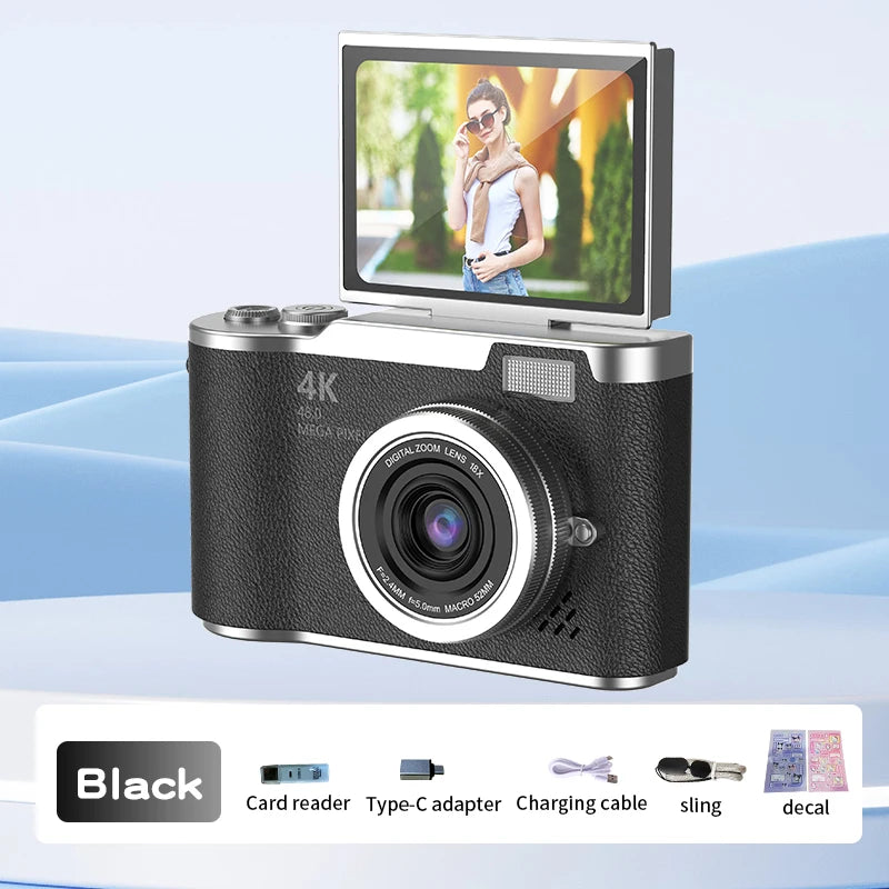 Appareil Photo Numérique Compact 1080P – Zoom 8x, Écran Rabattable 180°, Selfie, Cadeau
