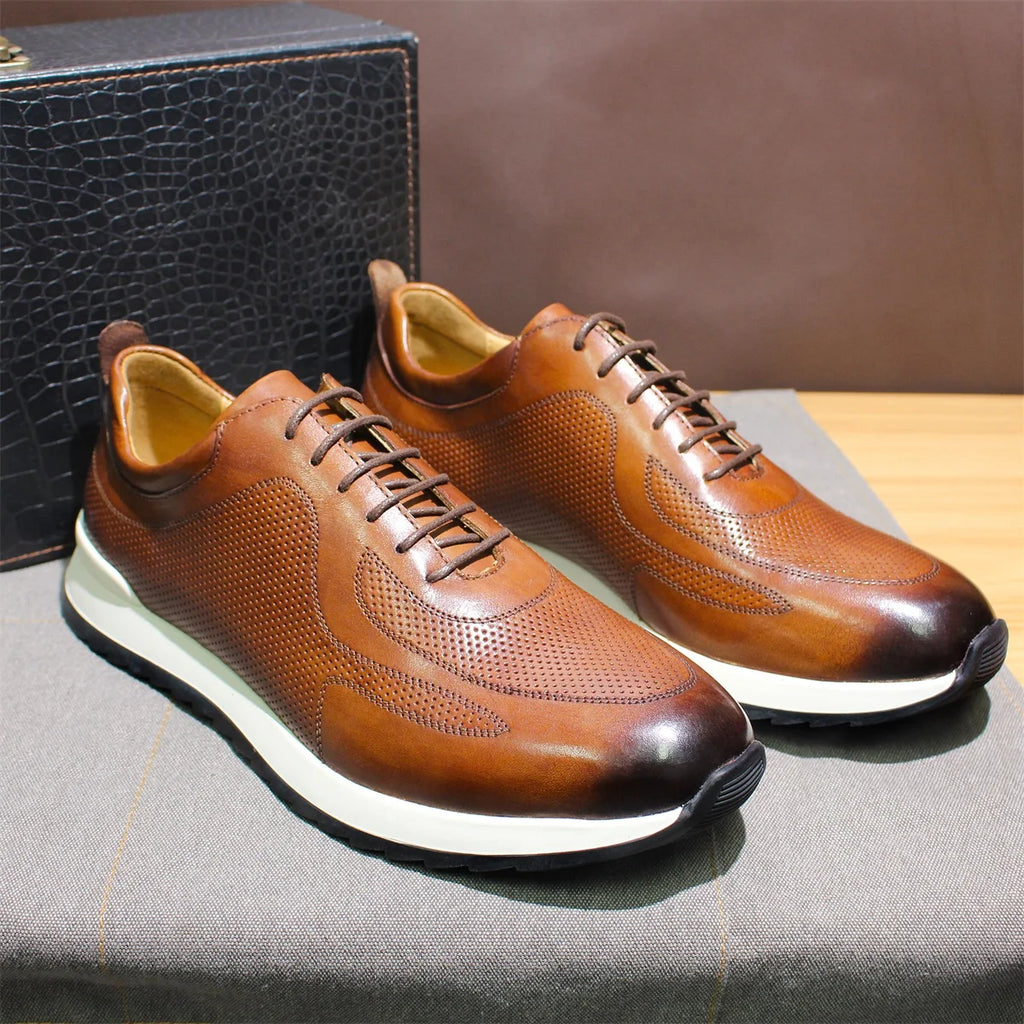 Sneakers Homme Cuir Véritable Perforé – Confort & Style Casual
