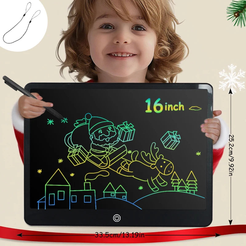 Tablette LCD Écriture 16" Couleur – Ardoise Numérique Effaçable, Jouet Éducatif, Certifiée CE – CLEVI Paris