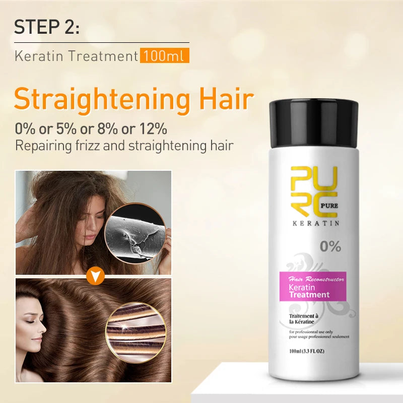 Coffret Kératine Brésilien PURC | Shampoing + Traitement 100ml | 0% 5% 8% 12% – CLEVI Paris