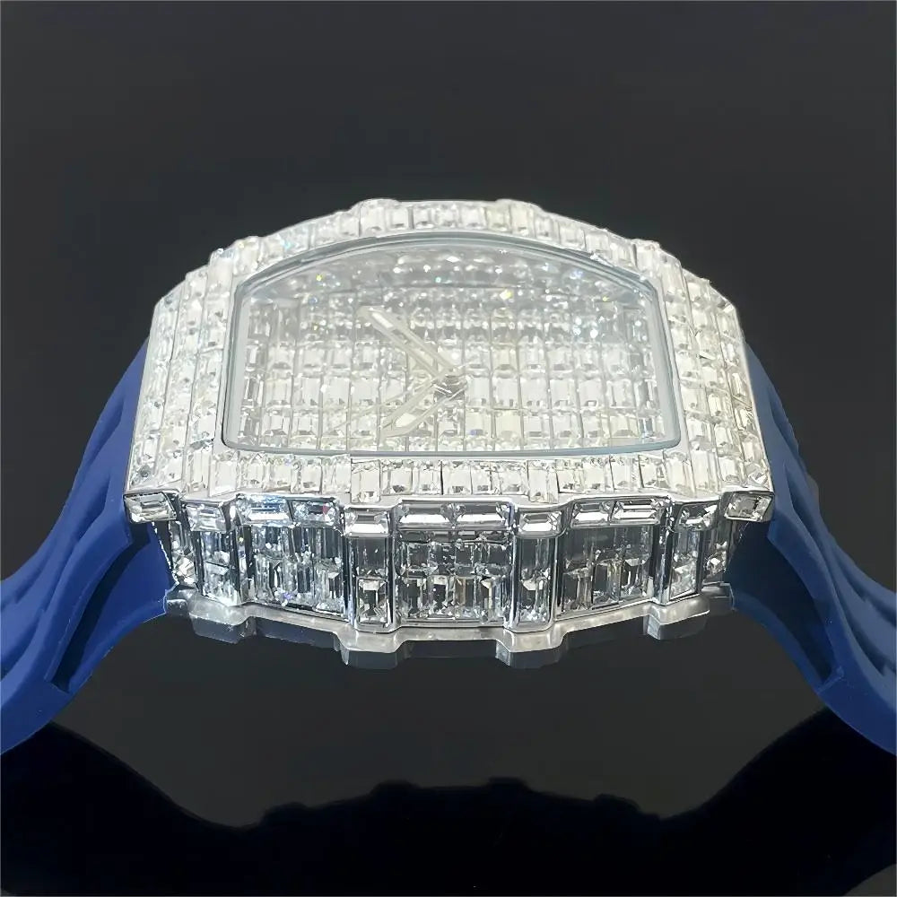 Montre Homme PLADEN Hip Hop – Cadran Carré Diamant, Bracelet Silicone, Style Luxe Urban