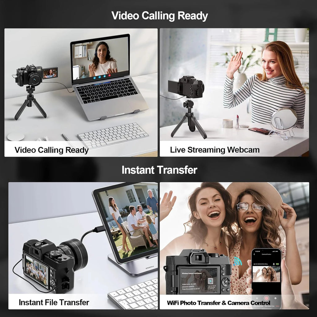 Appareil Photo Rétro NBD S100 4K 48MP WiFi – Écran 3" 180°, Grand Angle + Macro, Webcam