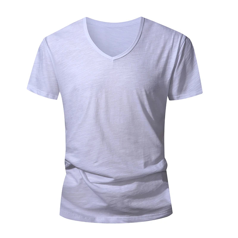 T-Shirt Homme 100% Coton Col V – Manches Courtes, Doux, Casual