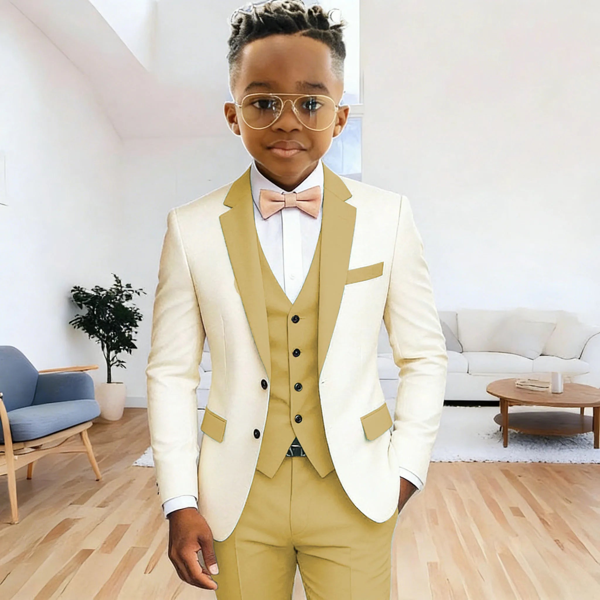 Costume 3 Pièces Garçon | Veste + Gilet + Pantalon | Mariage Cérémonie 2-16 Ans
