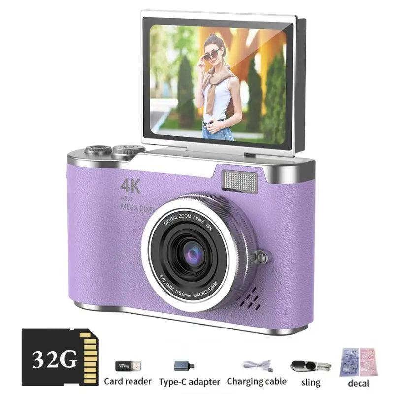 Appareil Photo Numérique CCD 48MP 4K Zoom 8x Écran Selfie 180° | Filtres Beauté Cadeau