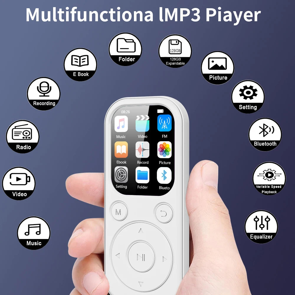 Lecteur MP3 Slim 1,8" Bluetooth 5.4 – Walkman Portable, Radio FM, Enregistreur, Lecture E-Book – CLEVI Paris