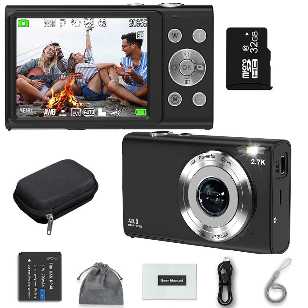 Appareil Photo Numérique 4K Autofocus 48MP – Écran 2,8", Zoom 16x, Carte 32Go en Option – Idéal Débutants & Enfants