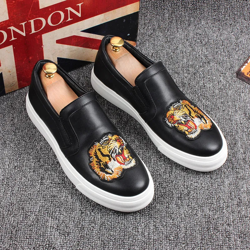 Loafers Homme Slip-On Broderie Plateforme Cuir | Noir – CLEVI Paris