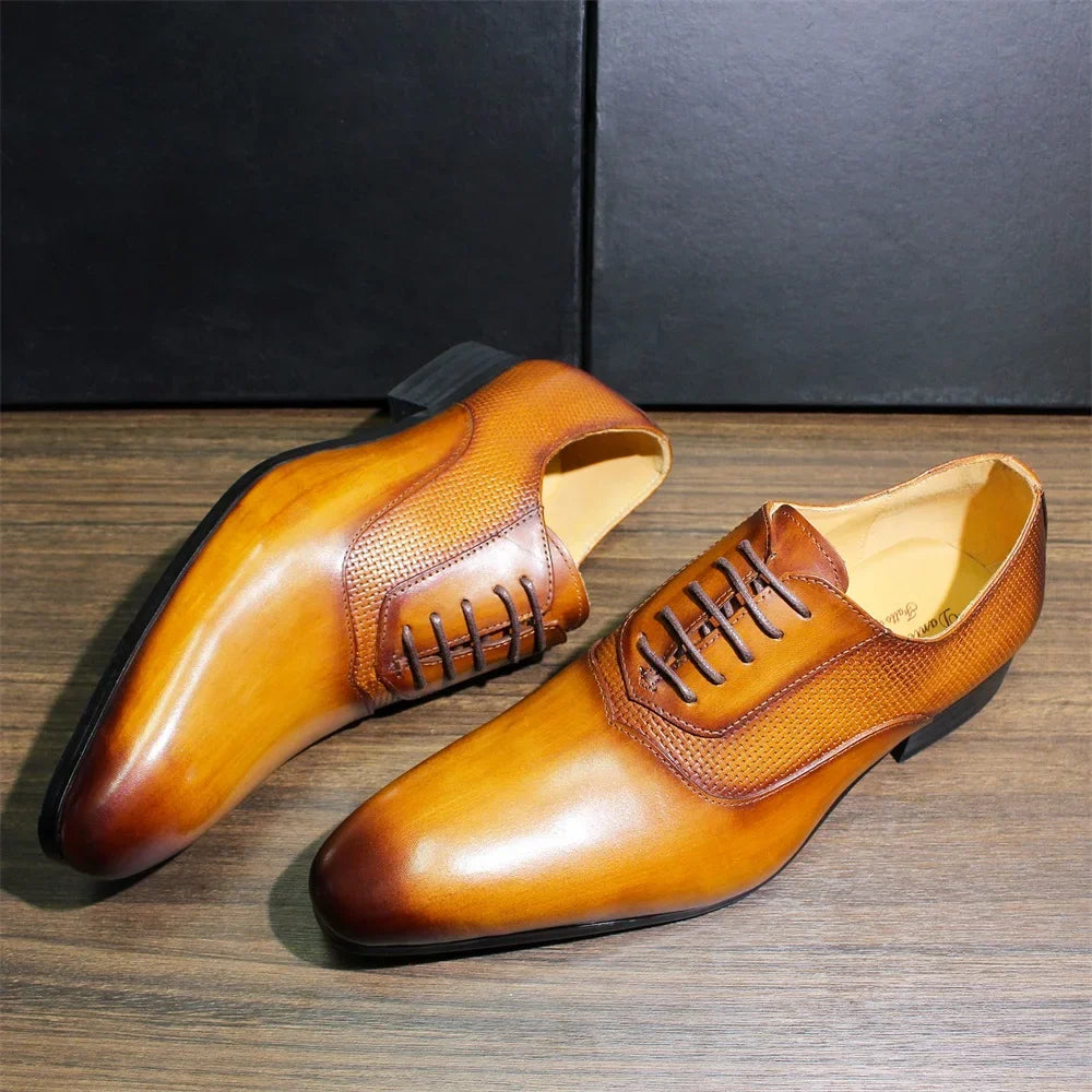 Oxford Homme Cuir de Vache Véritable Fait Main Lacets Bout Pointu | Mariage Bureau Formel EU 39-46