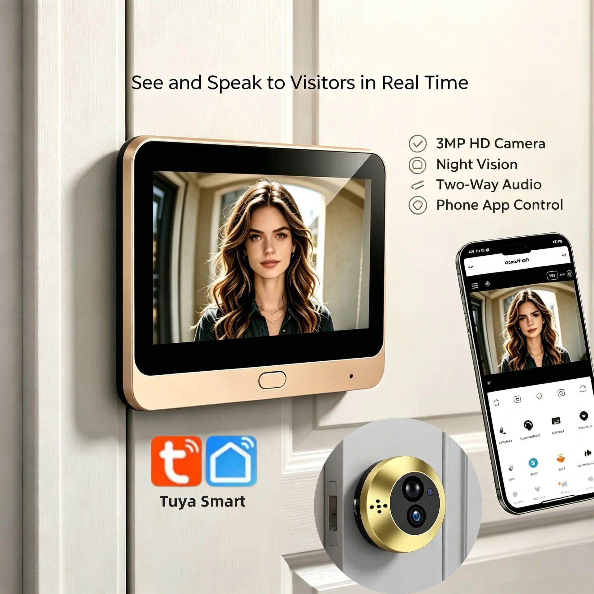 Judas Connecté WiFi 3MP TNTX Tuya – Visiophone Numérique 140°, Audio Bidirectionnel, Batterie 5000mAh, App Tuya/SmartLife