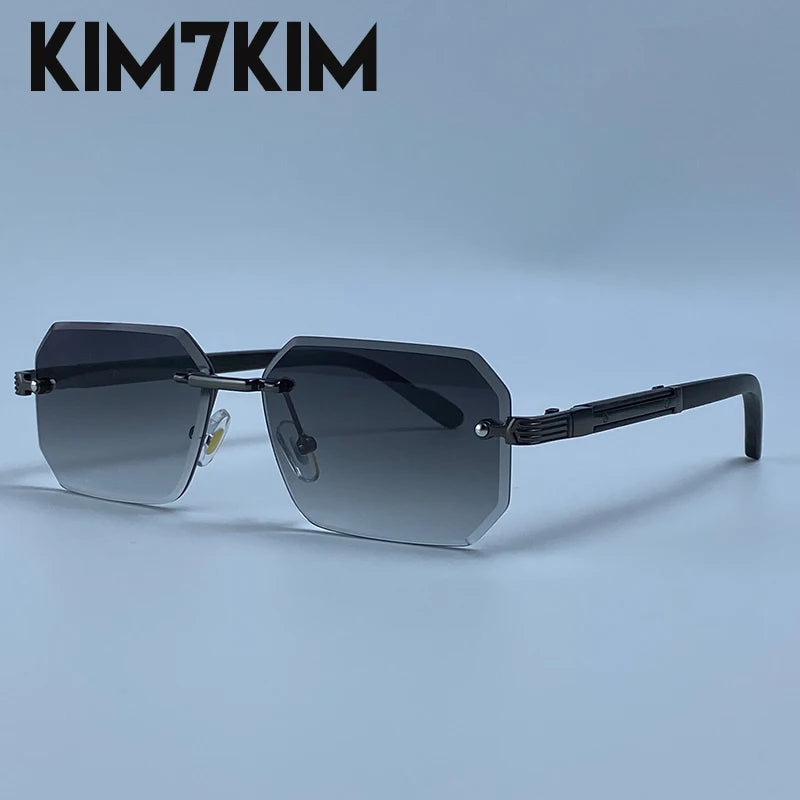 Lunettes de Soleil Sans Monture Rectangulaires Homme – Style Punk Vintage Géométrique Verres Dégradés UV400 – CLEVI Paris