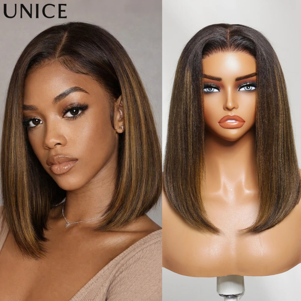 Perruque bob Kinky Straight balayage – CLEVI Paris