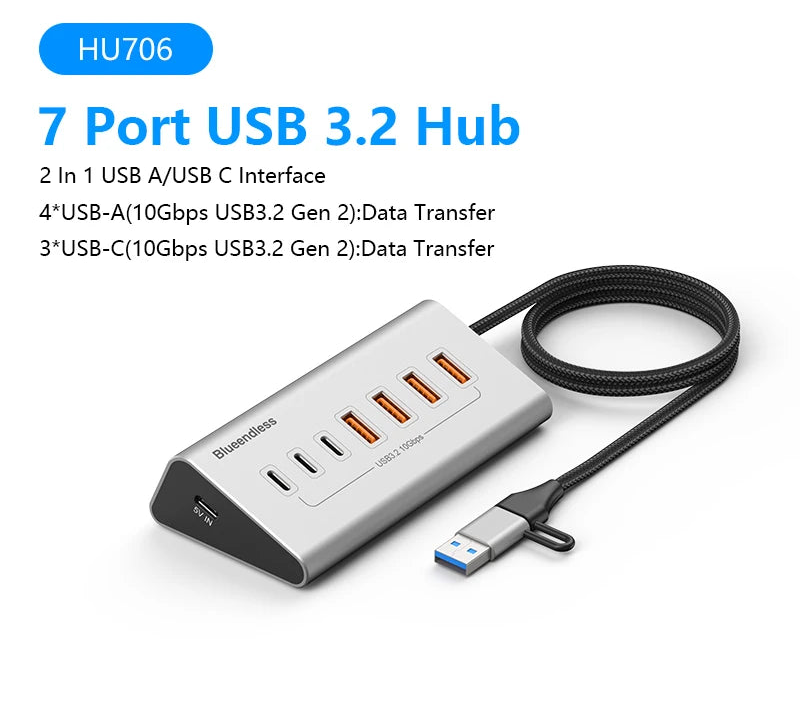 Hub USB-C Aluminium Blueendless 10Gbps 7 ou 10 Ports USB 3.2 Gen2 – CLEVI Paris