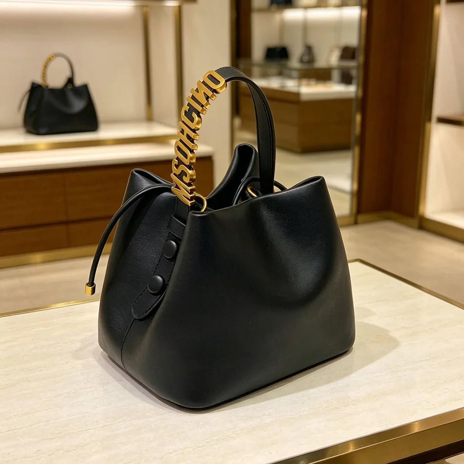 Mini Sac Seau Femme Simili Cuir Fermeture Cordon Lettre Dorée Bandoulière – CLEVI Paris