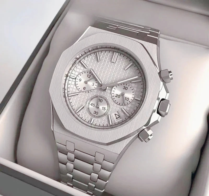 Montre Quartz Homme Chronographe Style Royal Oak Octogonal Acier Saphir VK63 – CLEVI Paris