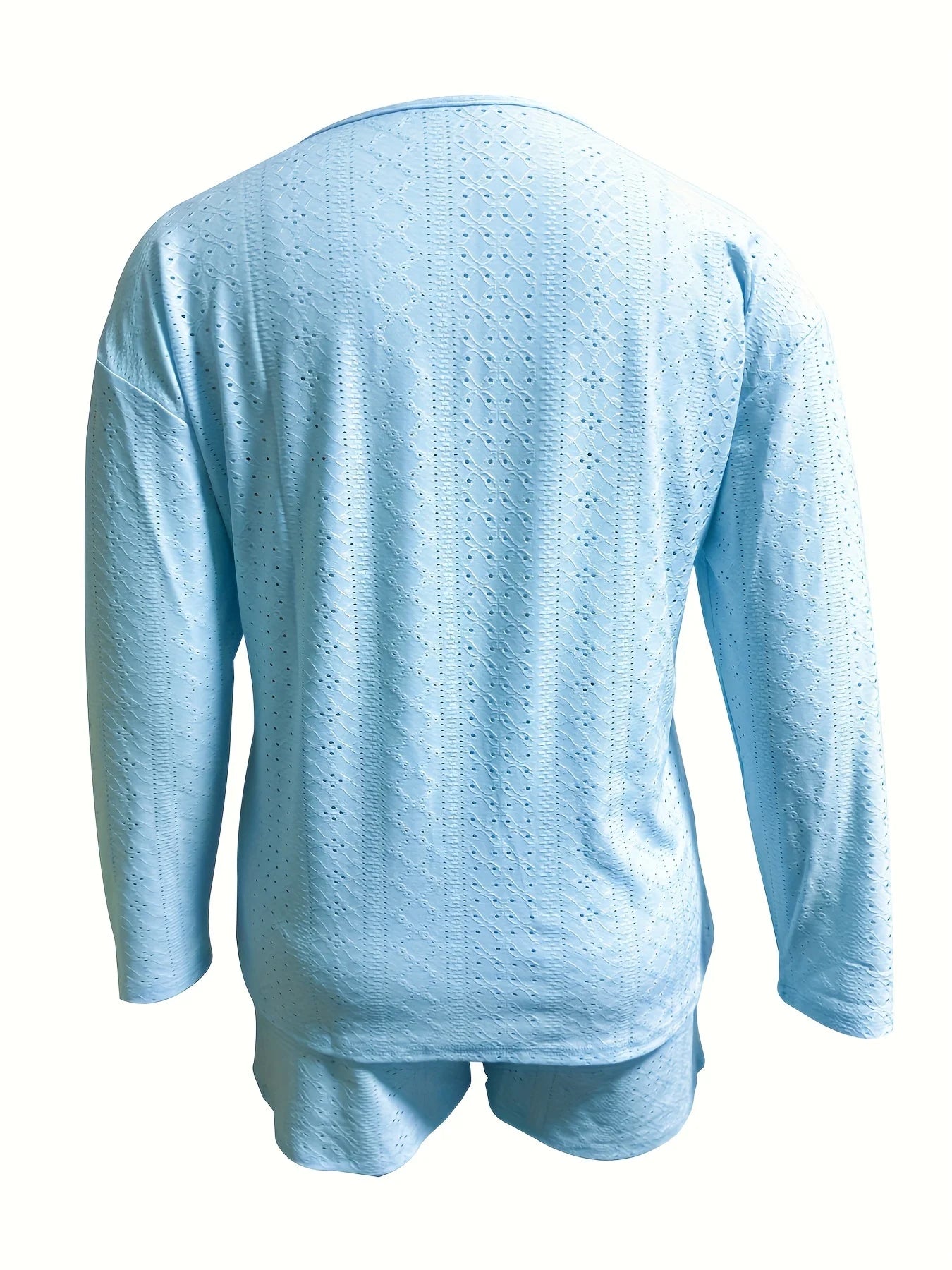 Ensemble 2 Pièces Femme Grande Taille Top Manches Longues Broderie Ajourée + Short Casual – CLEVI Paris