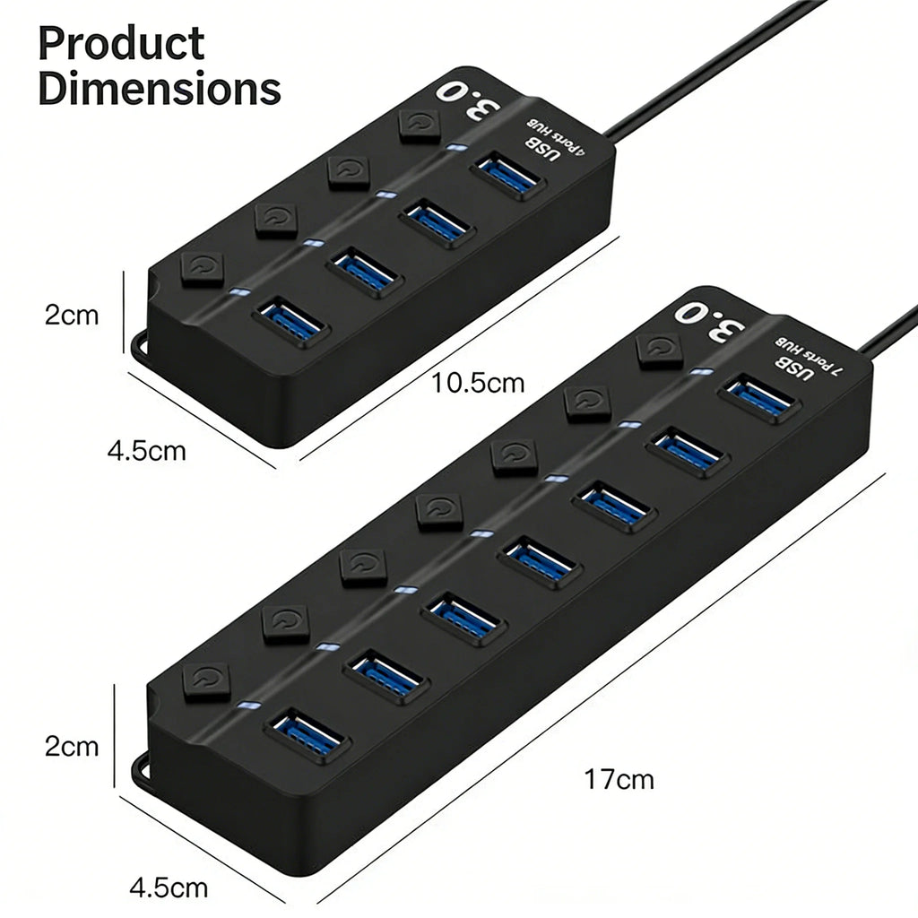 Hub USB 3.0 PHONEPACE — 4 ou 7 Ports, Indicateur LED, Interrupteurs Indépendants, Universel | CLEVI Paris