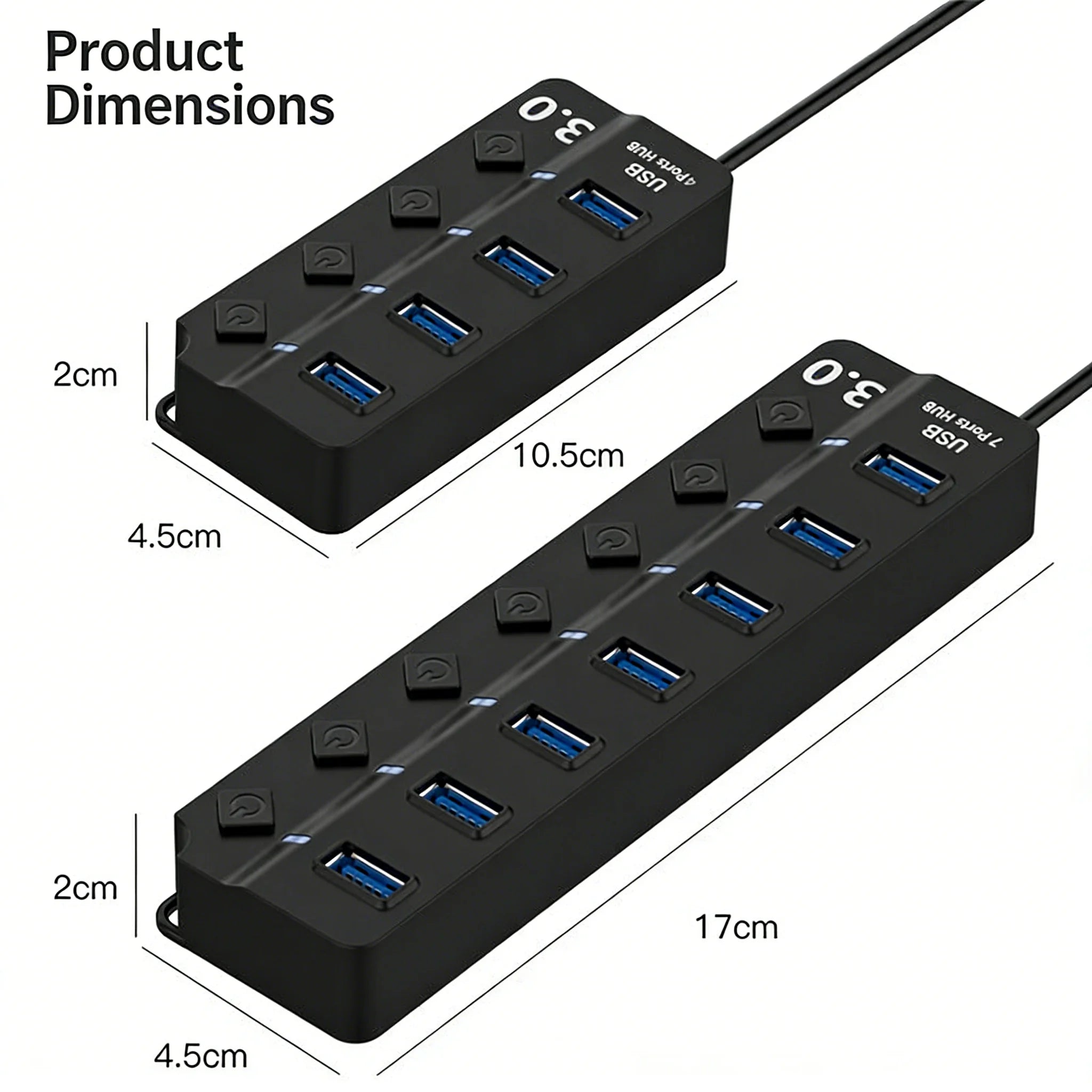 Hub USB 3.0 PHONEPACE — 4 ou 7 Ports, Indicateur LED, Interrupteurs Indépendants, Universel | CLEVI Paris