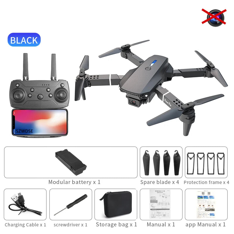 Mini Drone Pliable E88 PRO – FPV WiFi, Maintien d'Altitude, Mode Sans Tête & Vol en Trajectoire – CLEVI Paris