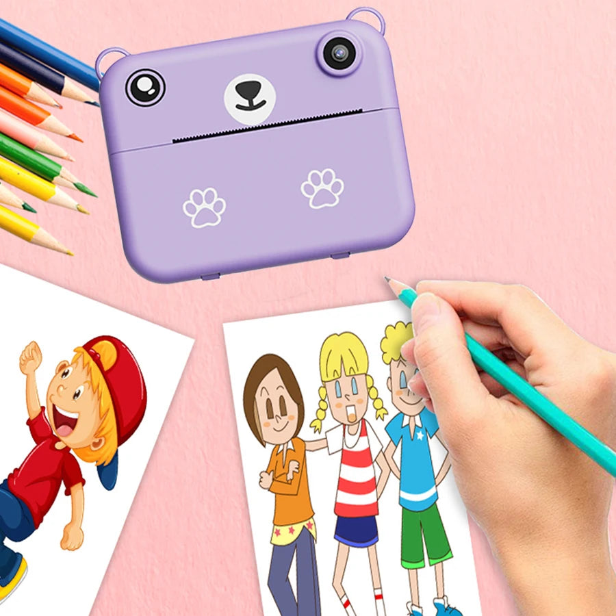 Appareil Photo Enfant avec Impression Instantanée – Caméra Jouet Portable, 4 Coloris, Papier Thermique Inclus en Option
