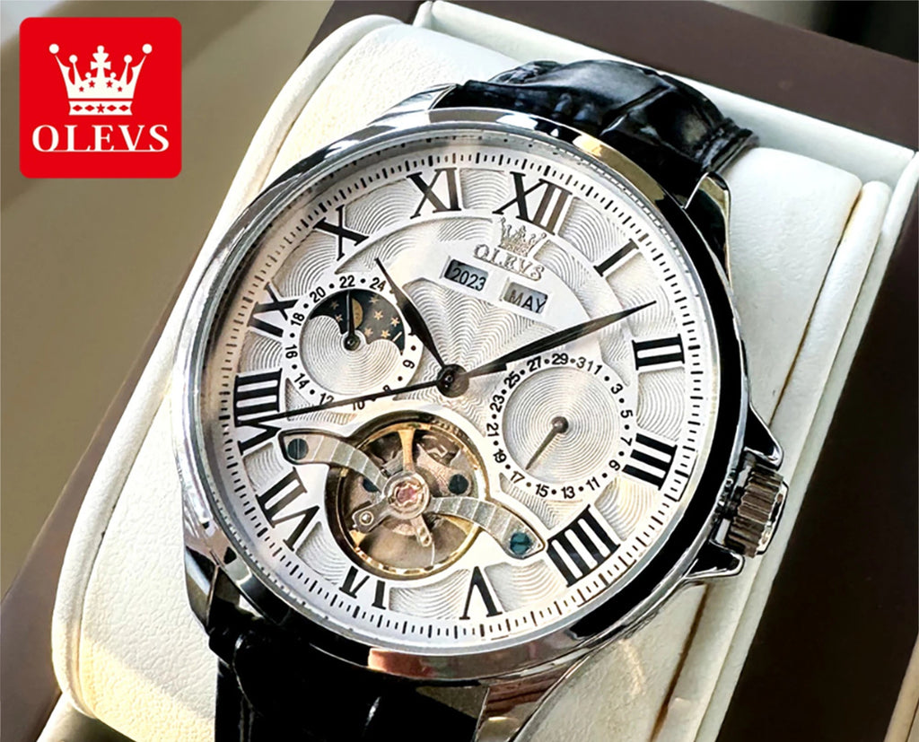 OLEVS 7013 Montre Homme Automatique Phases de Lune Chiffres Romains – CLEVI Paris