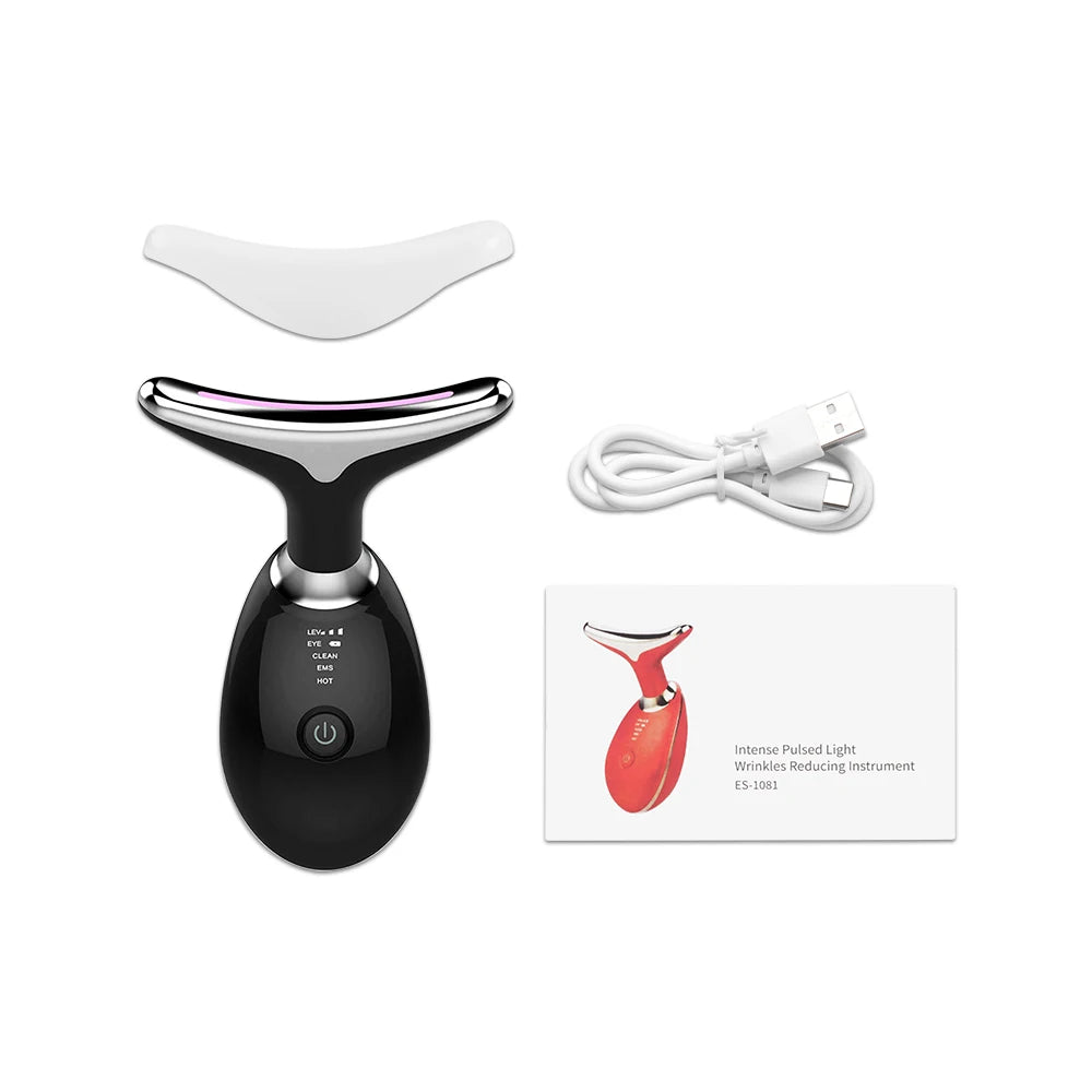 Masseur Cou & Visage EMS Microcourant LED | Ions, Chaleur & Photothérapie 3 Modes