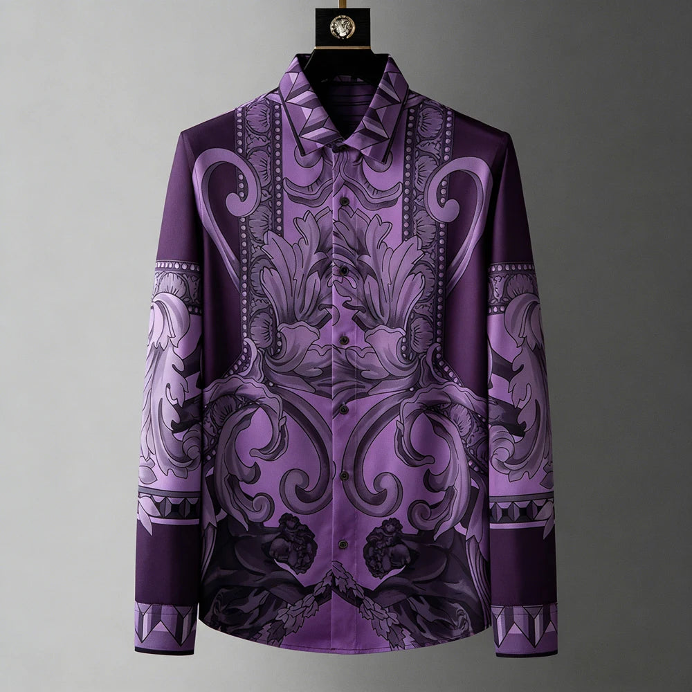 Chemise Homme Imprimée 3D Manches Longues – Style Luxe Rétro Palais, Lin & Polyester, Tailles XS-5XL – CLEVI Paris