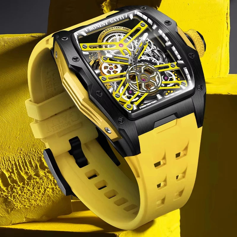 Montre BG5502 – Automatique Tonneau 46 mm, Cadran Squelette, Verre Saphir, Aiguilles Lumineuses, Étanche 50 ATM – CLEVI Paris