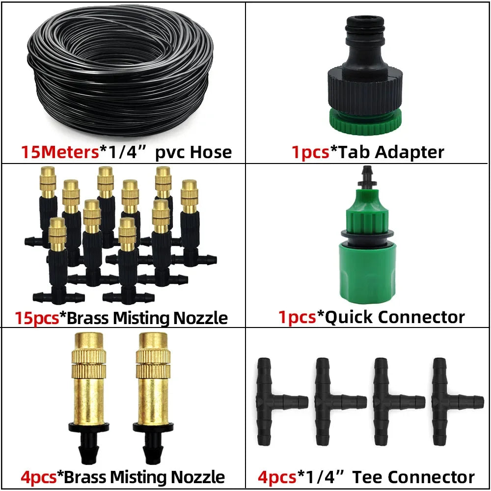 Système de Brumisation Extérieur – Tuyau 4/7mm, Buses Laiton, 15 à 30m