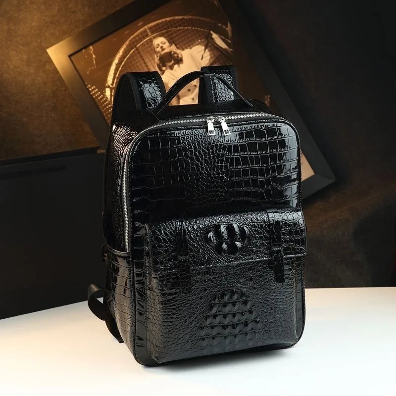 Sac à Dos Cuir Véritable Motif Crocodile Unisexe Voyage – CLEVI Paris