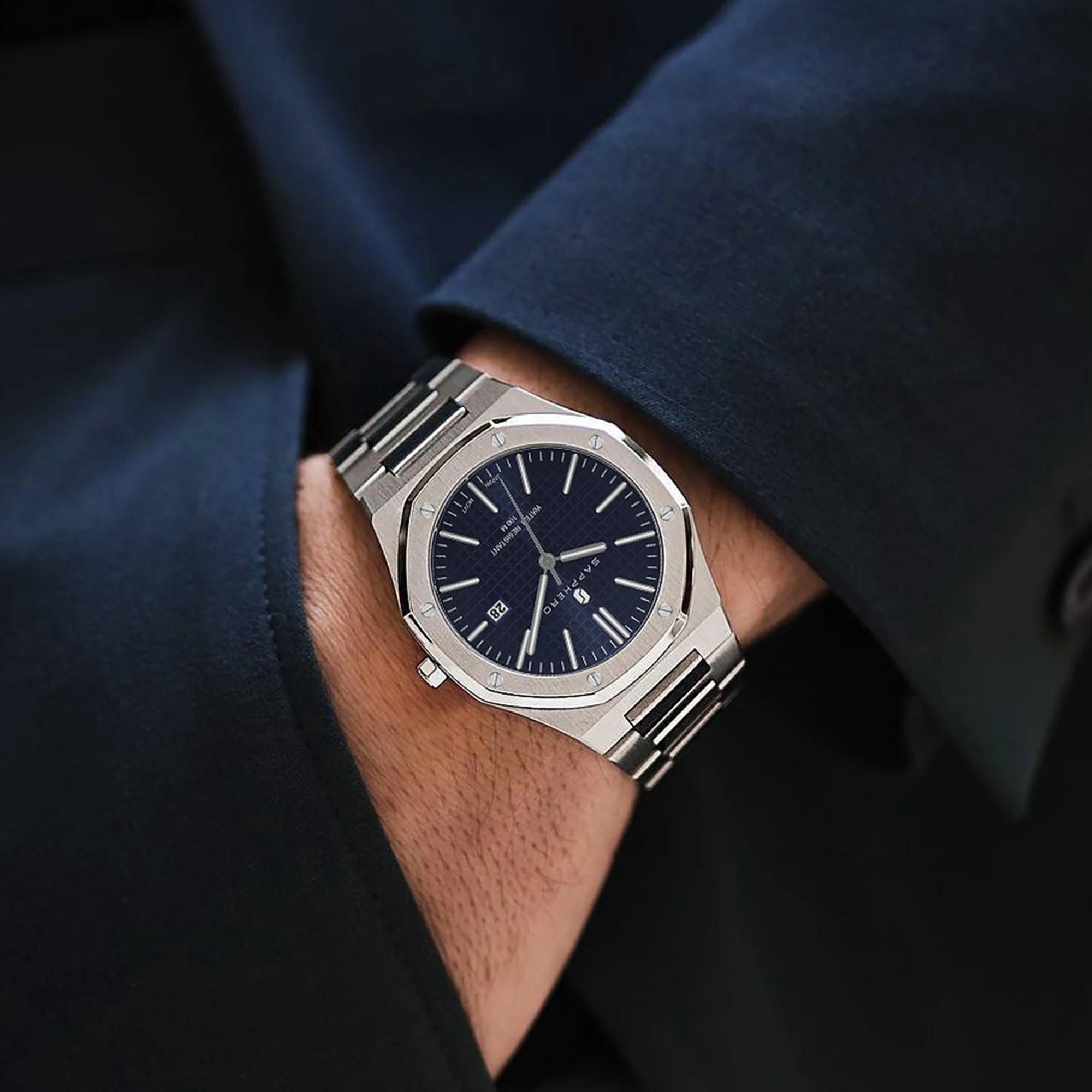 Montre SAPPHERO SO2110 – Quartz Seiko TMI PC32, Acier 316L, Cadran Octogonal, Date, Aiguilles Lumineuses, Étanche 5 ATM – CLEVI Paris