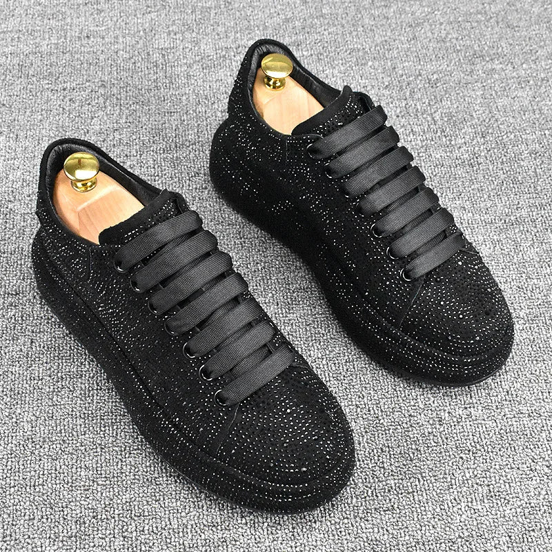 Sneakers Plateforme Homme Cuir Véritable & Strass – Style Punk Hip-Hop, Lacets – CLEVI Paris