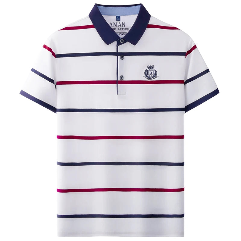 Polo Homme Rayé Broderie Lettre – T-Shirt Business Casual Respirant