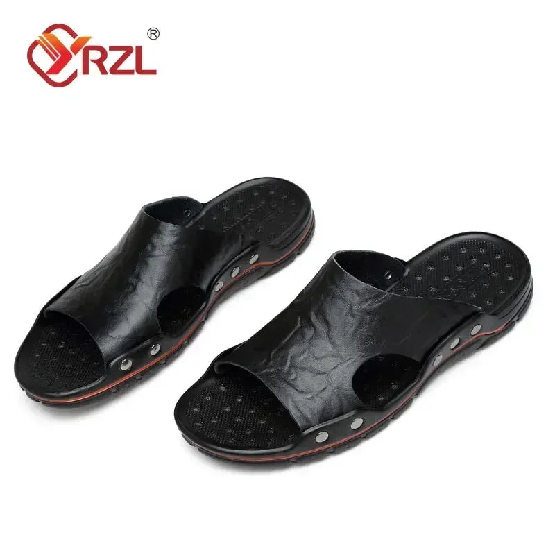 Sandales Homme Été – Slides EVA Ultra-Légères, Tige PU, Style Classique | Noir ou Marron Jaune