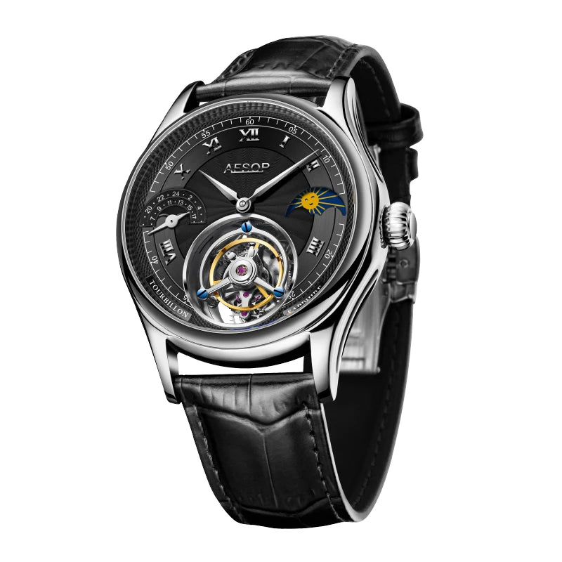 Montre Homme Tourbillon Phase de Lune AESOP 7027 – Squelette Verre Saphir Étanche 50m Garantie 3 Ans – CLEVI Paris