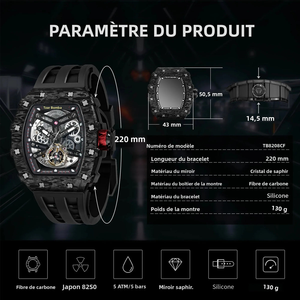 Montre mécanique TSAR BOMBA TB8208CF – CLEVI Paris