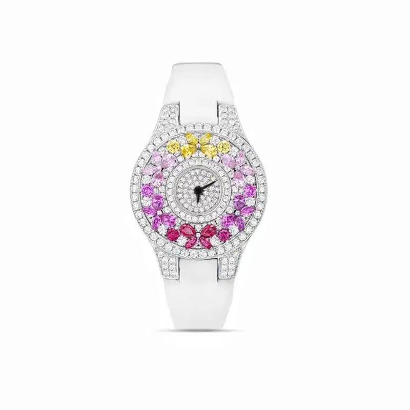 Montre Femme RUIYI Luxe – Zircon Diamant Simulé Bracelet Cuir Quartz 32mm