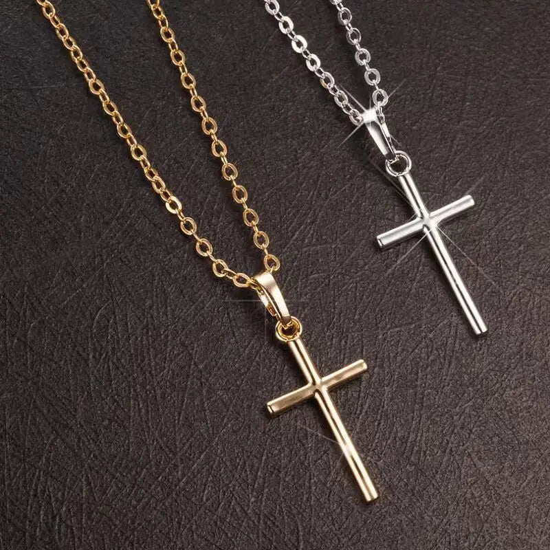 Collier Pendentif Croix Chrétienne — Chaîne 50cm, Argent & Or, Unisexe | CLEVI Paris