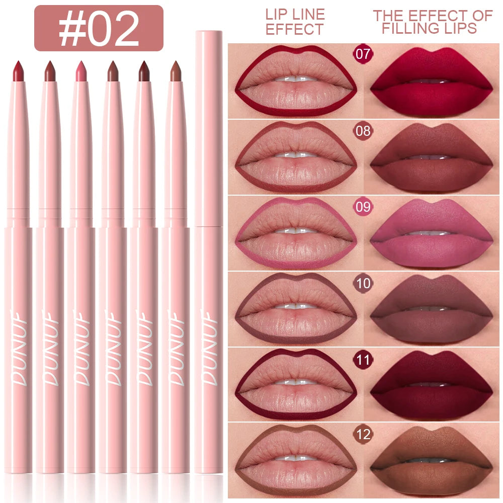Lot de 6 Crayons à Lèvres Longue Tenue Imperméable – Couleur Intense & Sans Bavure