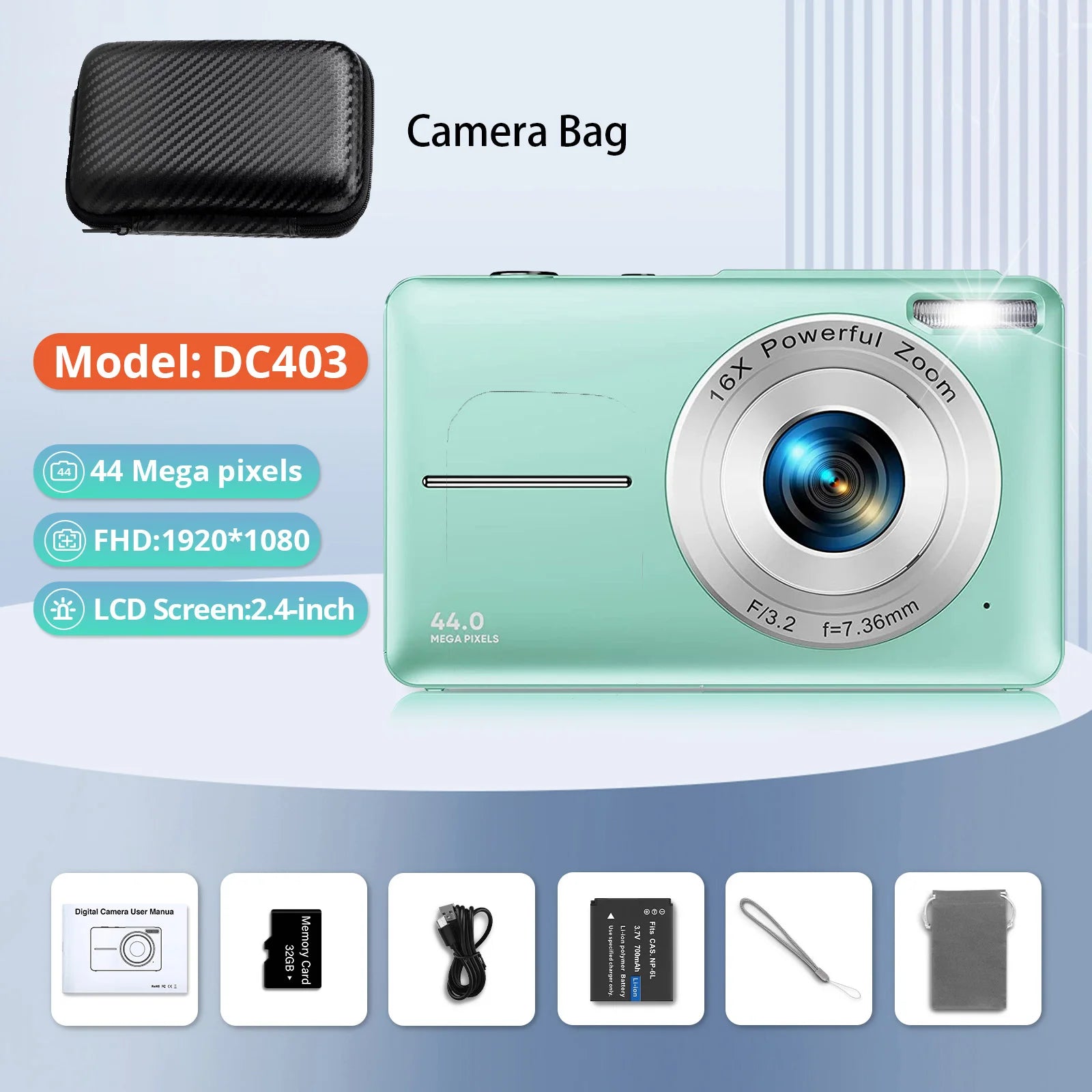 Appareil Photo Numérique Compact 44MP – Vidéo 1080P Zoom 16x Écran 2,4" Webcam Anti-Shake Enfants Débutants – CLEVI Paris